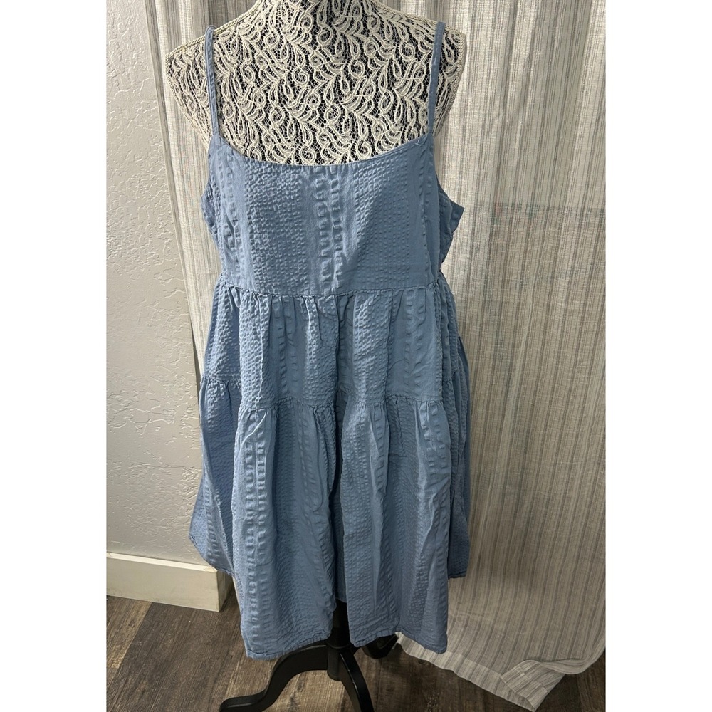 SO‎ Tiered Mini Sundress Womens XXL Light Blue Textured Sleeveless Summer Boho